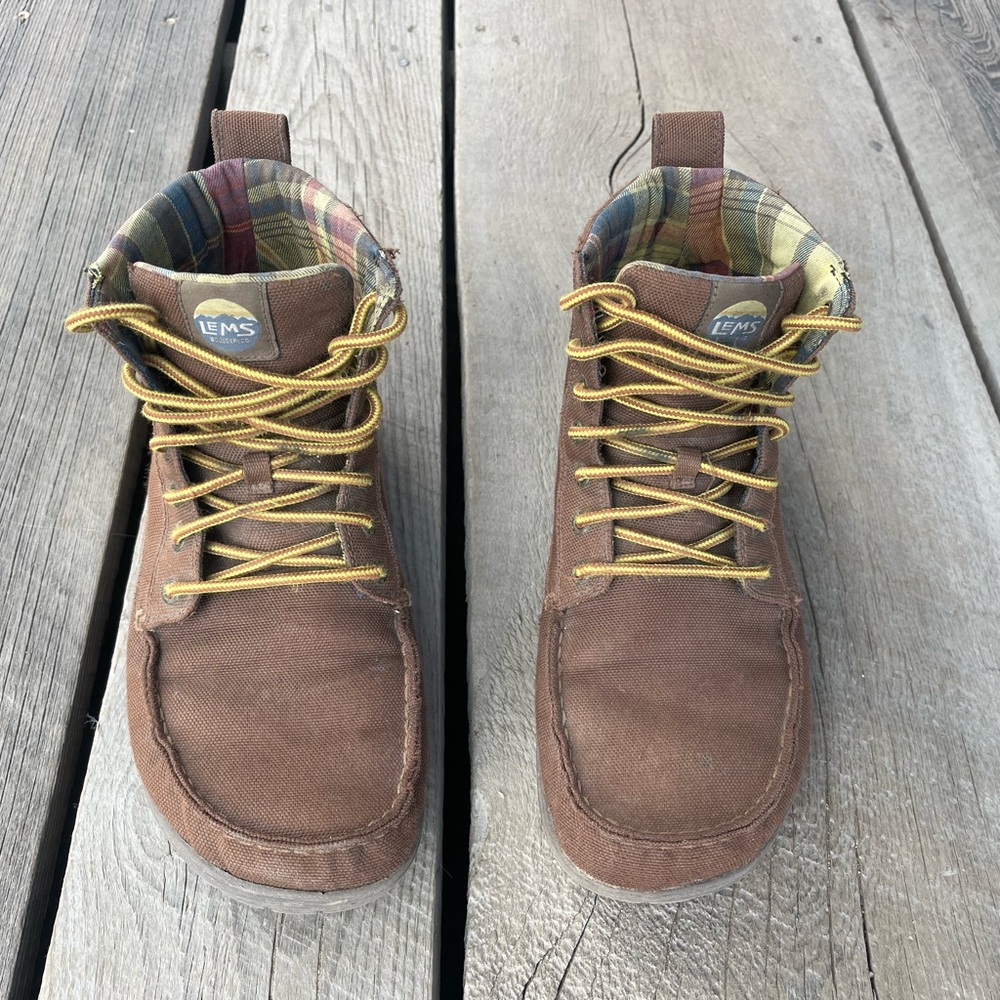 Lems Boulder Boot pinecone brown vegan canvas Men’s 11.5